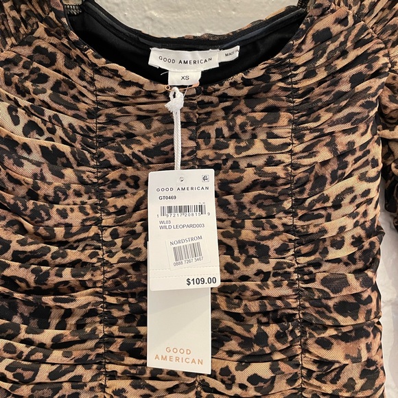 NWT Good American Ruched Cheetah Print Mesh Top XS - Picture 5 of 7
